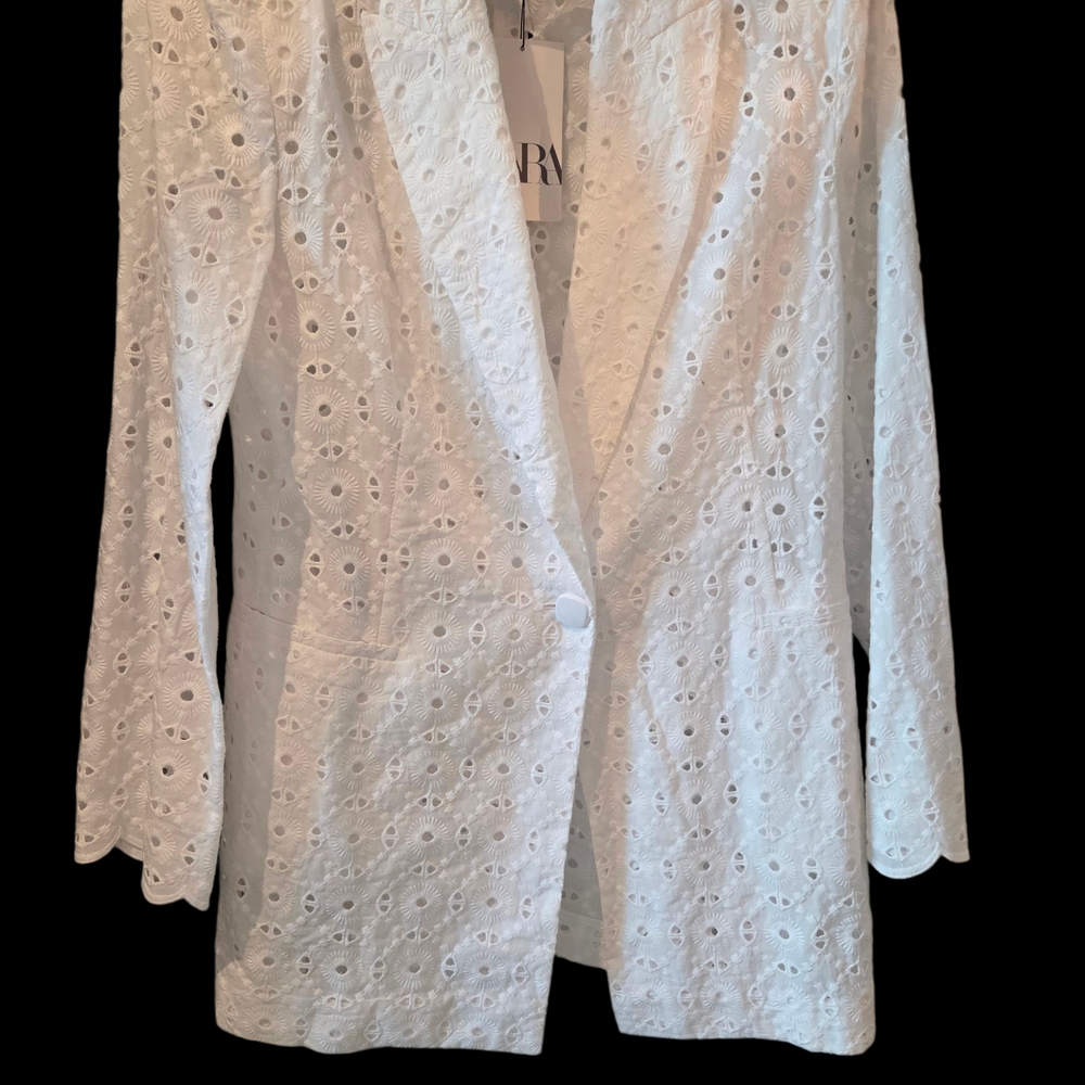 NWT Zara White Eyelet Blazer XL - Picture 4 of 6